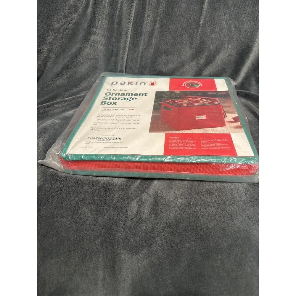 Ornament Storage Box 64 Section Green 12x12x12 Red Collapsible‎ NEW